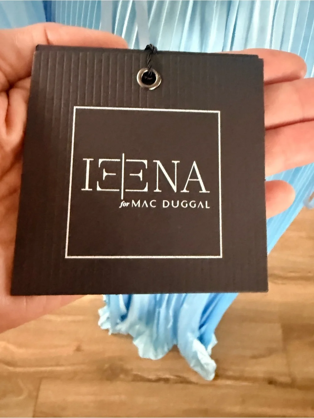 🦋$598 NWT Mac Duggal Ice Blue Pleated Satin Dress, Size 2🦋 - Picture 6 of 10